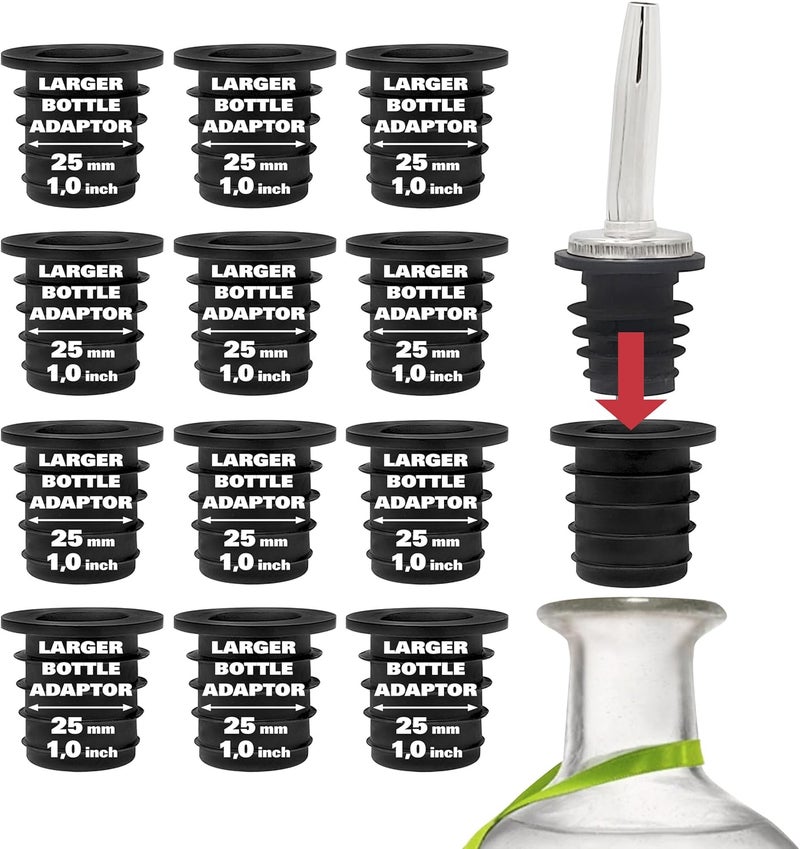 Esatto Liquor Pourer Adapters - 12 Pieces Set, Perfect for Large Olive Oil Bottles and Liquor Bottles - Up to 1 Inch/25mm Neck Converts Any Spout into a Large Pour Spout - Image 1